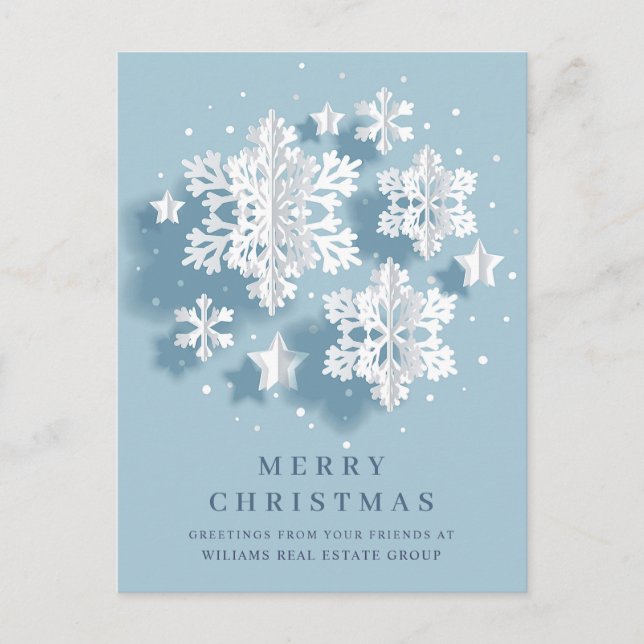 3D Modern Snowflakes Christmas Corporate Greeting Postcard (Front)