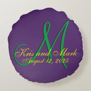 3d Monogram Amethyst Round Pillow