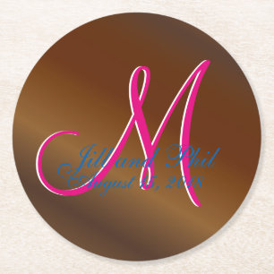 3d Monogram Dark Black Walnut Wood Simulation Round Paper Coaster