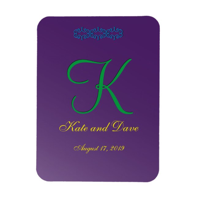 3d Monogram Purple Mauve Calligraphy Magnet (Vertical)