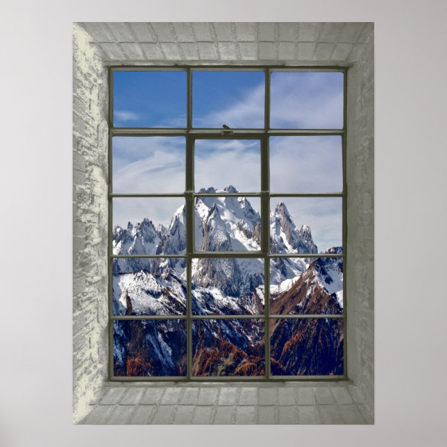 3D Mountains View Fake Window Poster (Front)