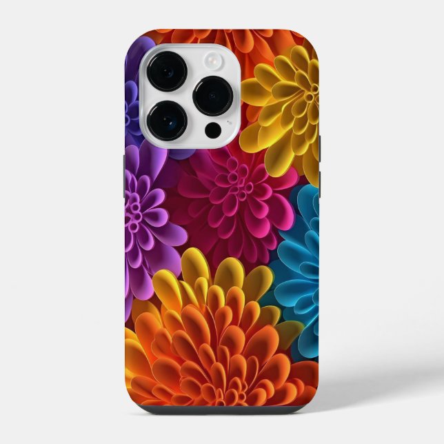 3D Multi-Coloured Flowers iPhone Case (Back)