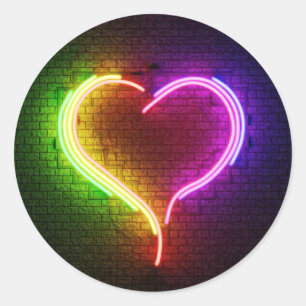 3D Neon Heart Classic Round Sticker