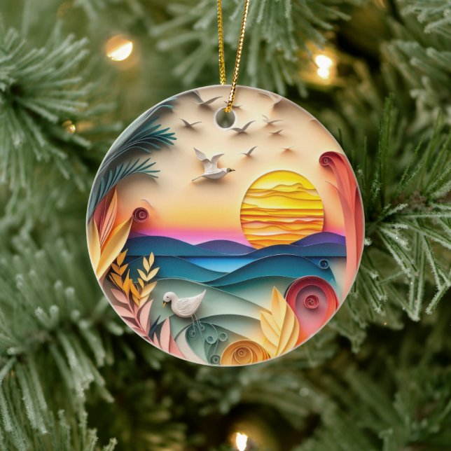3D Ocean Scene Christmas Ceramic Ornament (Tree)