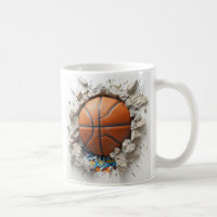 3D Orange Basketball appear through breaking wall