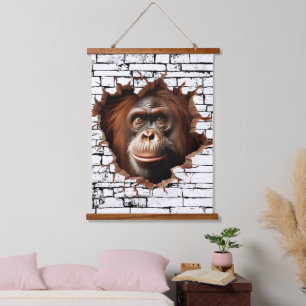 3D Orangutan Wall Break Art – Realistic Safari Hanging Tapestry