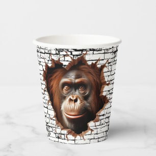 3D Orangutan Wall Break Art – Realistic Safari Paper Cups