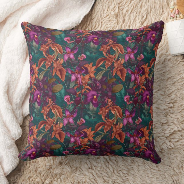 3d orchid in vibrant colours  throw pillow (Blanket)