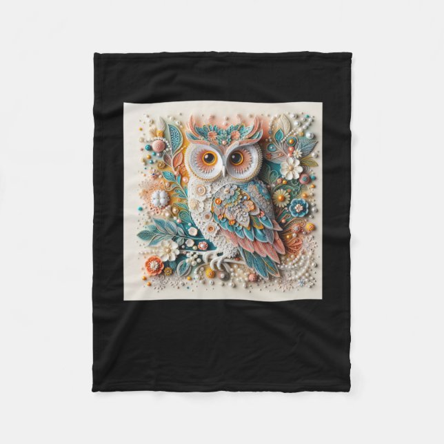 3d Owl #7 Sticker  Fleece Blanket (Front)