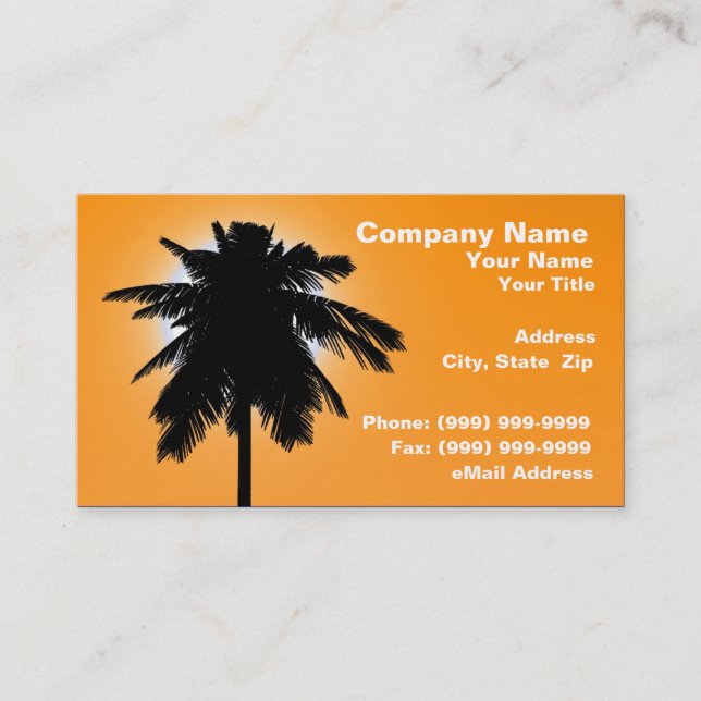 3D Palm Tree Against Sunset Coloured Sky Business Card (Front)