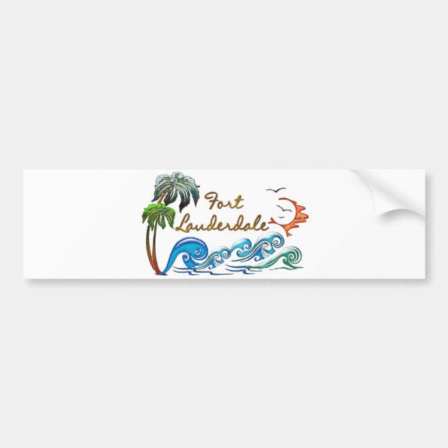 3d Palms, Waves & Sunset FORT LAUDERDALE Bumper Sticker (Front)