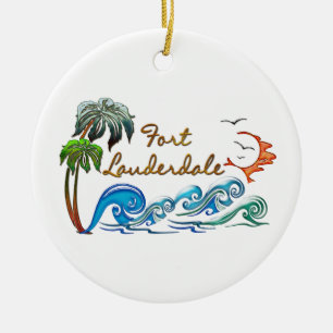 3d Palms, Waves & Sunset FORT LAUDERDALE Ceramic Ornament