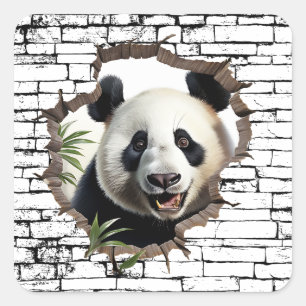 3D Panda Wall Break Art – Realistic Safari Square Sticker