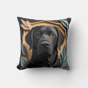 3D Paper Art Black Labrador Design T-shirt Throw Pillow