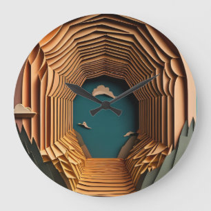 3D Paper Art Design T-shirt  Large Clock