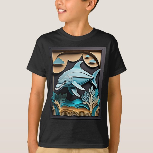 3D Paper Art Dolphin Design T-shirt  (Front)