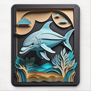 3D Paper Art Dolphin Design T-shirt  Mouse Pad