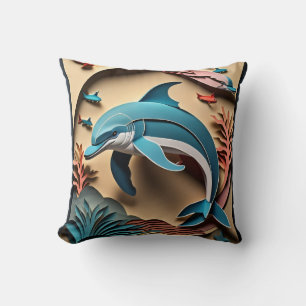 3D Paper Art Dolphin Design T-shirt Throw Pillow