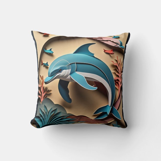3D Paper Art Dolphin Design T-shirt  Throw Pillow (Front)