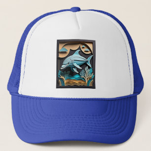 3D Paper Art Dolphin Design T-shirt  Trucker Hat