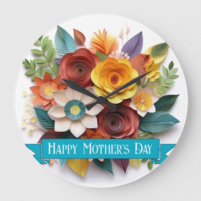 3D Paper Art Floral Mother's Day Large Clock (Front)