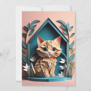 3D Paper Art Kitten Design T-shirt  Invitation