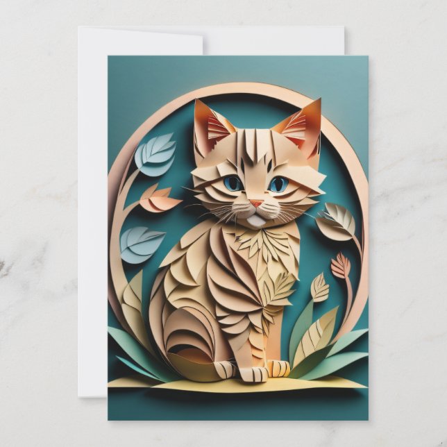 3D Paper Art Kitten Design T-shirt  Invitation (Front)