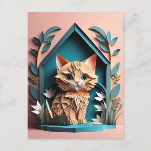 3D Paper Art Kitten Design T-shirt Postcard