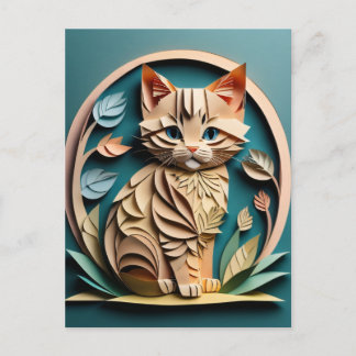 3D Paper Art Kitten Design T-shirt  Postcard
