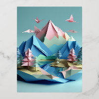 3d paper art, Lake scenery landscape, mountains, 