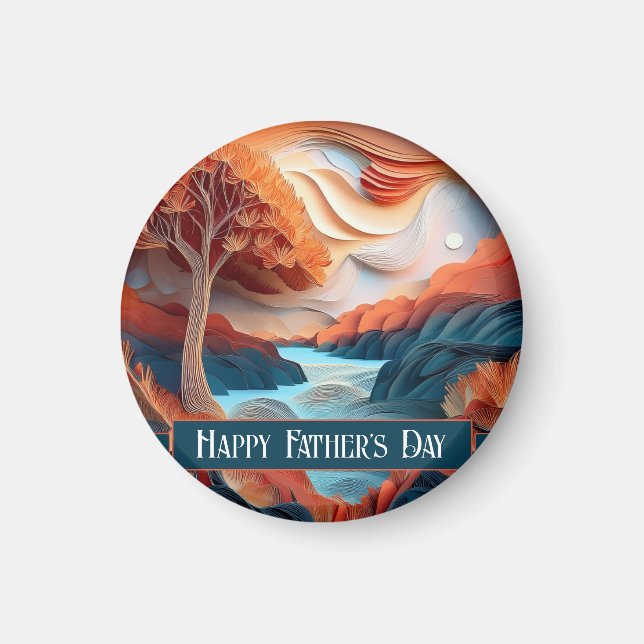 3D Paper Art Trees River Father's Day Magnet (Front)