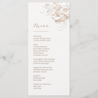 3D Paper Cut Beige Ivory Roses Menu