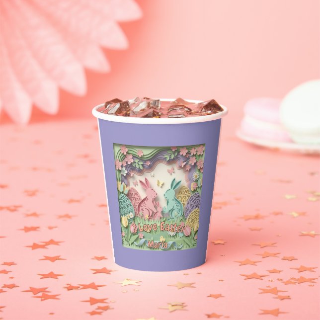 3D Paper Cut Bunny & Easter Eggs Party Cups (Insitu)