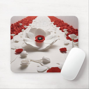 3D Paper Flower Art Bold Red & White Design Mouse Pad