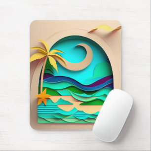 3D Papercraft Tropical Beach Mouse Pad