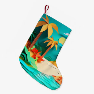 3D Papercraft Tropical Beach Small Christmas Stocking