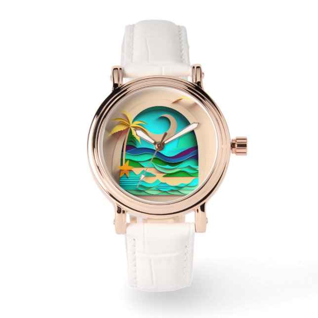3D Papercraft Tropical Beach Watch (Front)
