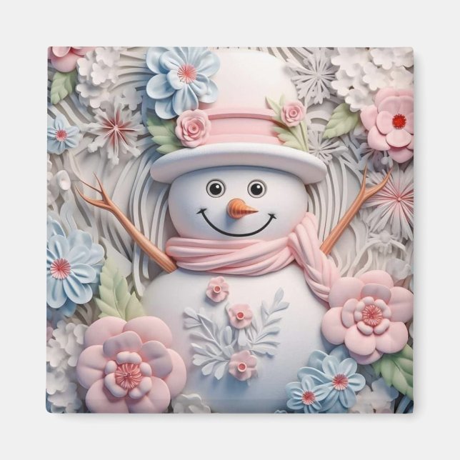 3D Pastel Christmas Snowman  Magnet (Front)