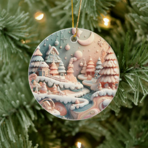 3D pastel winter wonderland Ceramic Ornament