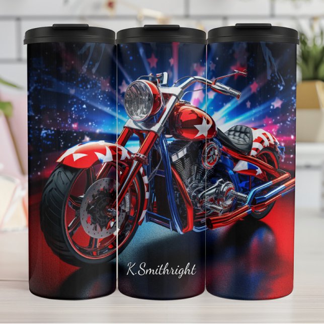 3D Patriotic Motorcycle Red White Blue Thermal Tumbler (Creator Uploaded)