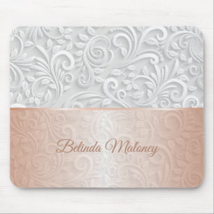 3D Pattern White Rose Gold Mouse Pad