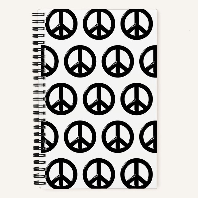 3D Peace Symbol Black Notebook (Front)