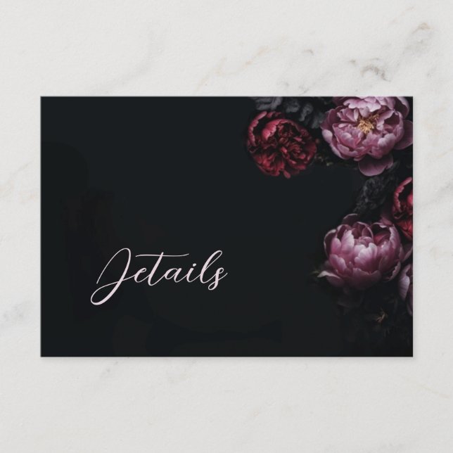 3D Peony Flowers Dark Moody Enclosure Card (Front)