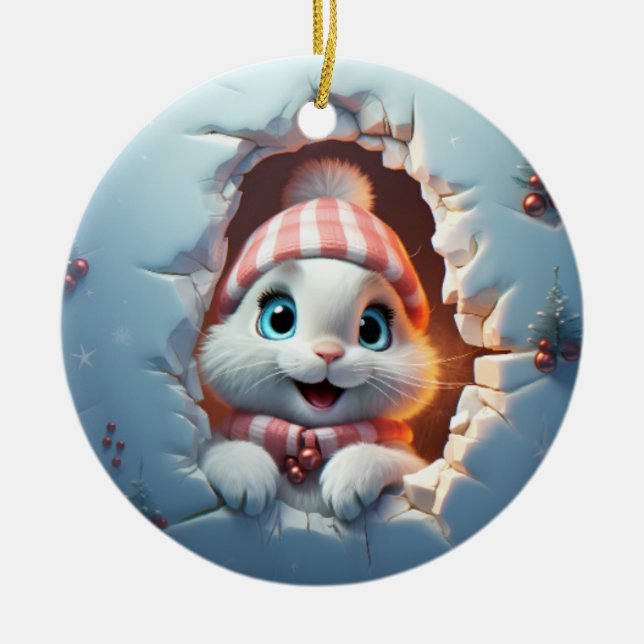 3D Personalized Christmas Bunny Ceramic Ornament (Front)
