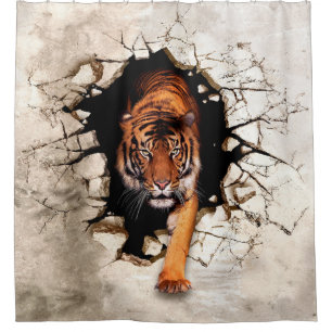 3d picture tiger emerges from the destroyed wallti