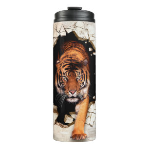 3d picture tiger emerges from the destroyed wallti thermal tumbler