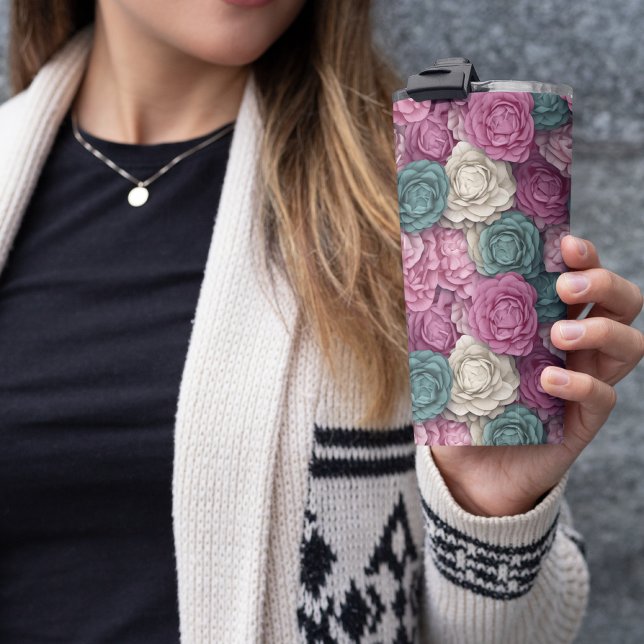 3D Pink and Blue Floral Thermal Tumbler (FLORAL PASTEL TUMBLER)