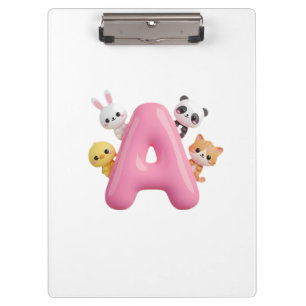 3D Pink Balloon Letter A Kids Clipboard