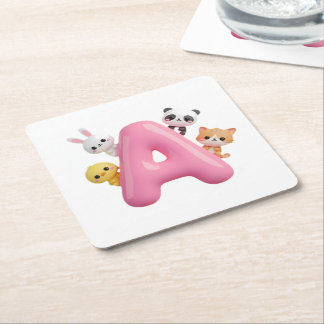 3D Pink Balloon Letter A Party Paper Coaster