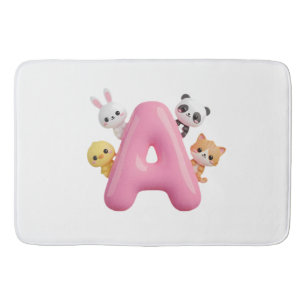 3D Pink Balloon Letter A Plush Bath Mat